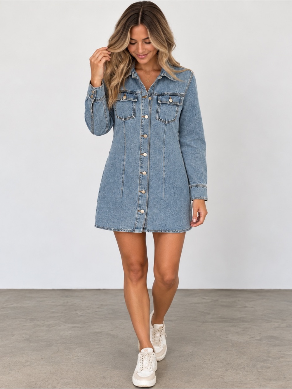 ZARA Light Blue Denim Button-Front Mini Dress